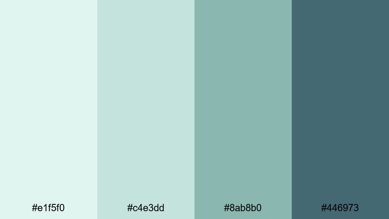 seaside foam breeze pale green color palette with hex codes