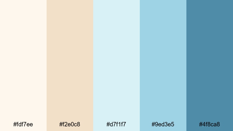 seaside foam morning blue cream color palette with hex codes
