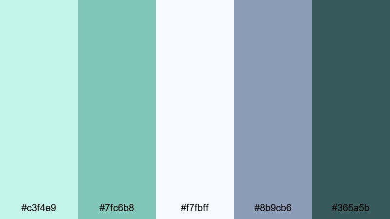 seaside morning mist sea green color palette with hex codes
