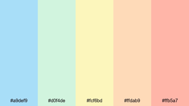 seaside sherbet dreams blue green yellow orange color palette with hex codes