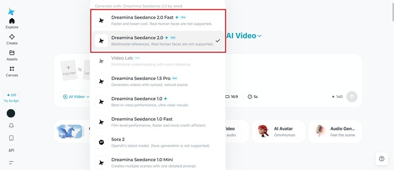 select seedance 2.0 mode