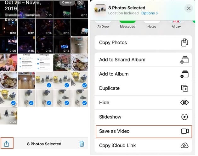 iPhone combinar Live Photos para vídeo