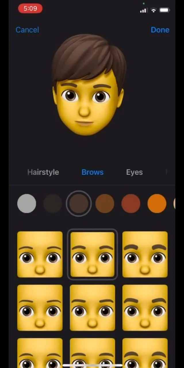 اختر نمط حواجب رمز memoji