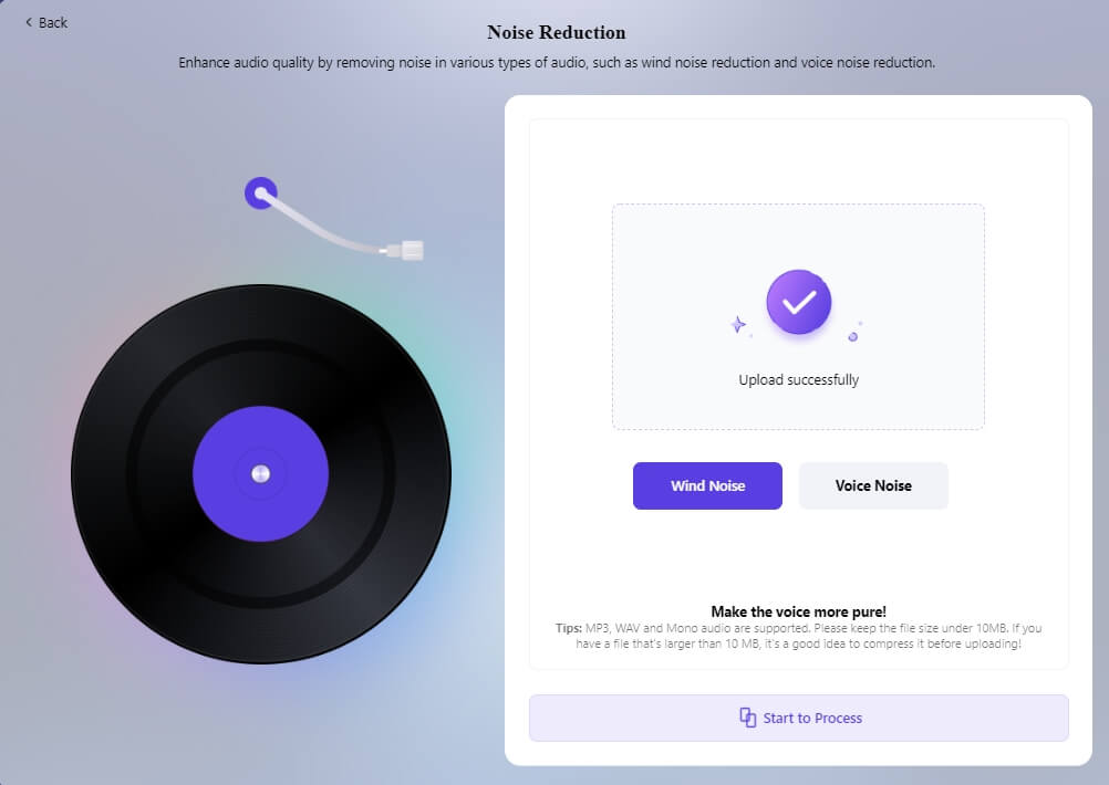 select audio noise reduction type in  Media.io noise reduction tool