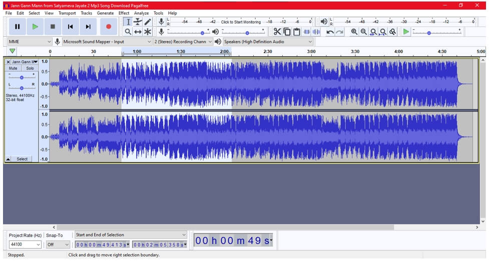 select part of audio file audacity