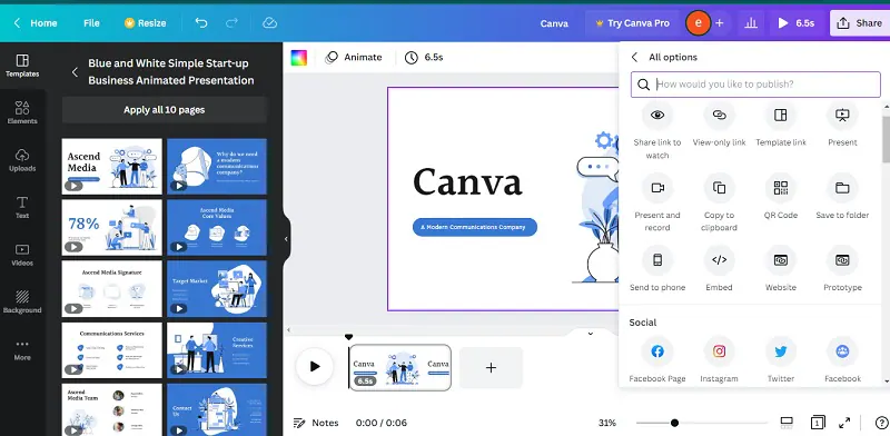 اختيار طريقة العرض في canva