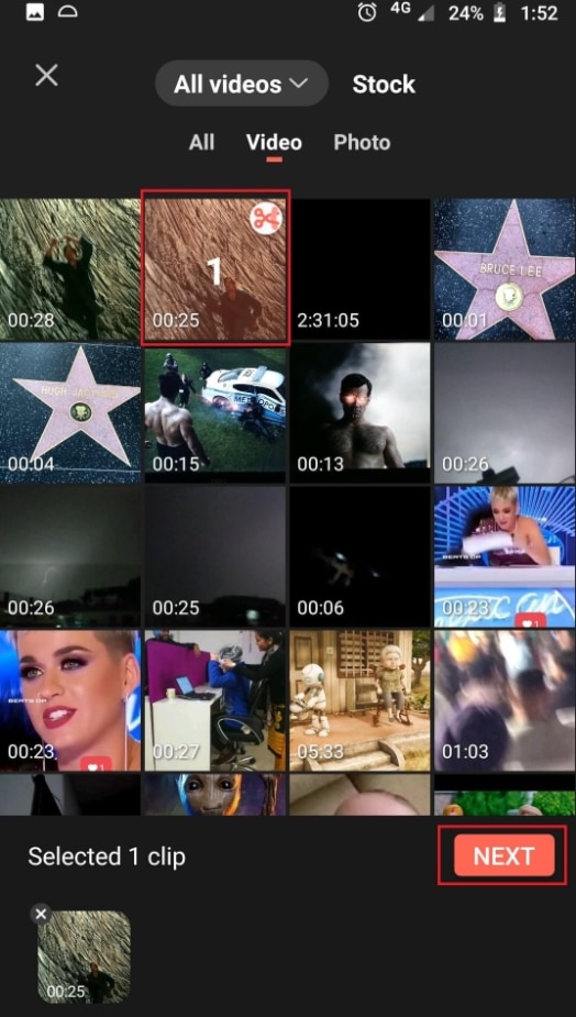 seleccionar videos filmorago android