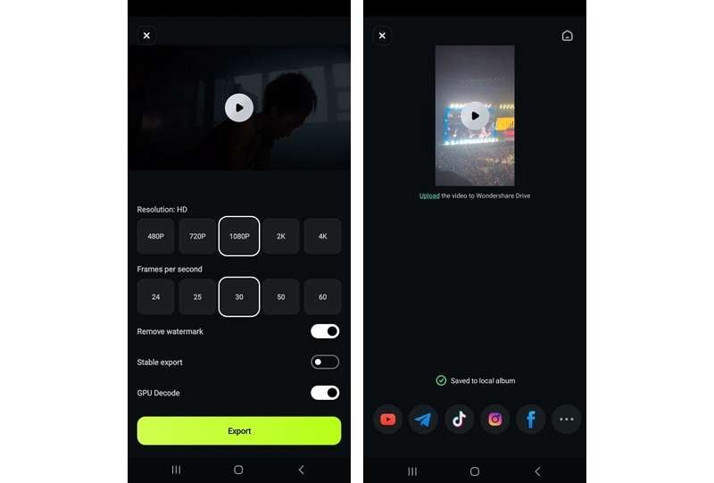 export to save and share the video