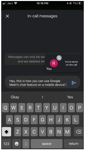  Google Meet sent chat message mobile