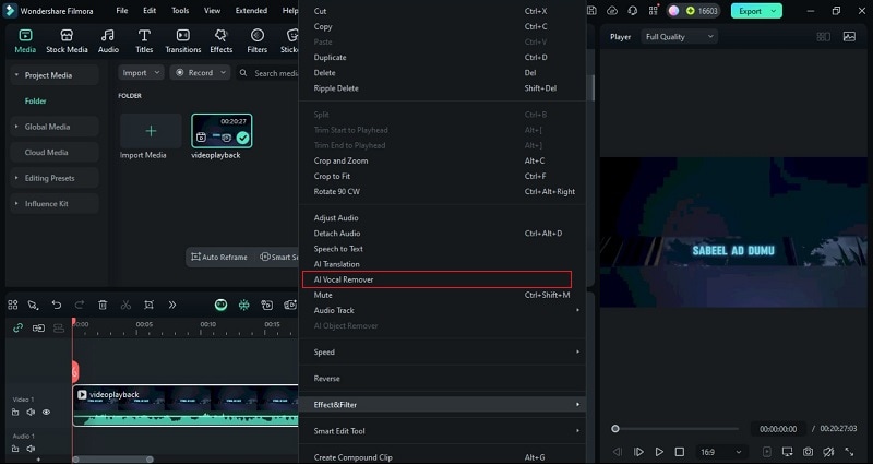 filmora ai removal feature