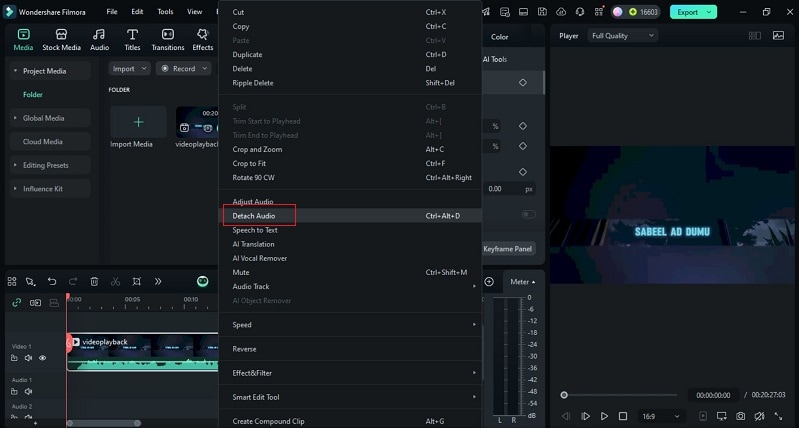 filmora detach audio feature