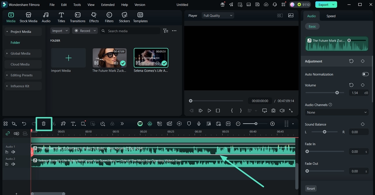 delete extra audio file