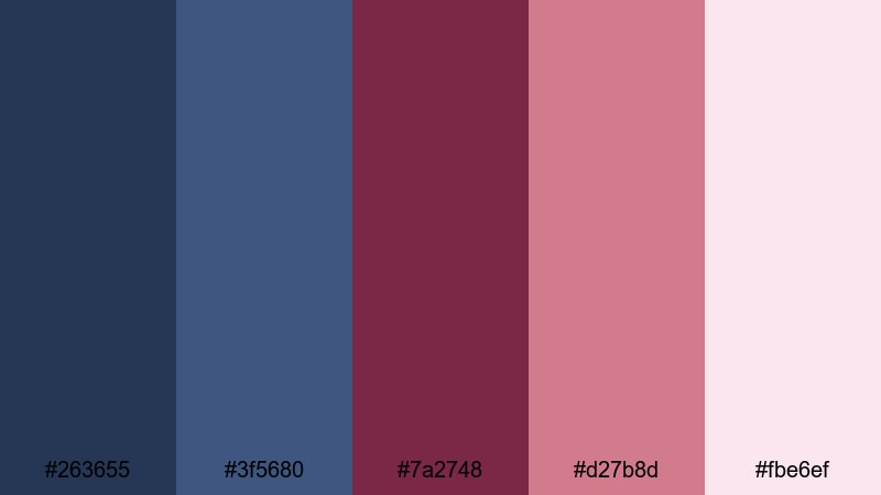serene dusky petals blue maroon color palette with hex codes