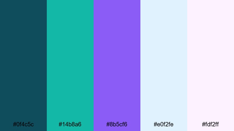 serene interface glow teal purple color palette with hex codes