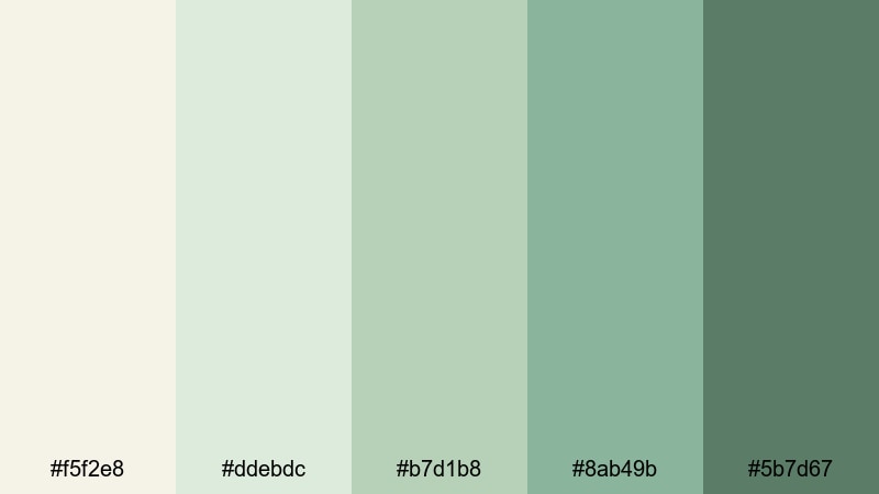 serene studio flatlay green cream color palette with hex codes