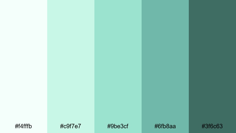 serene studio glow mint green color palette with hex codes