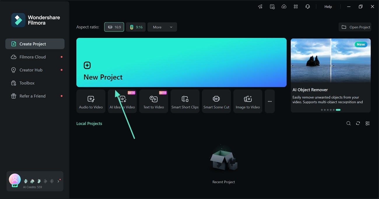 new project filmora desktop