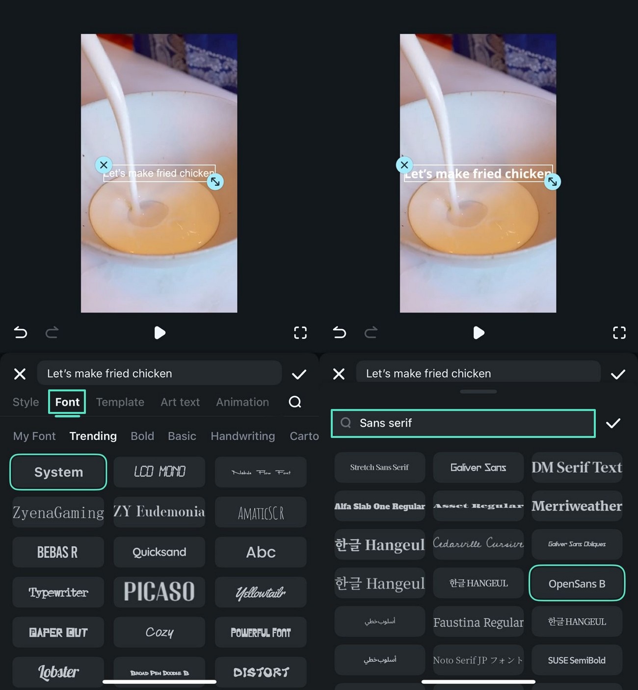 select sans serif font
