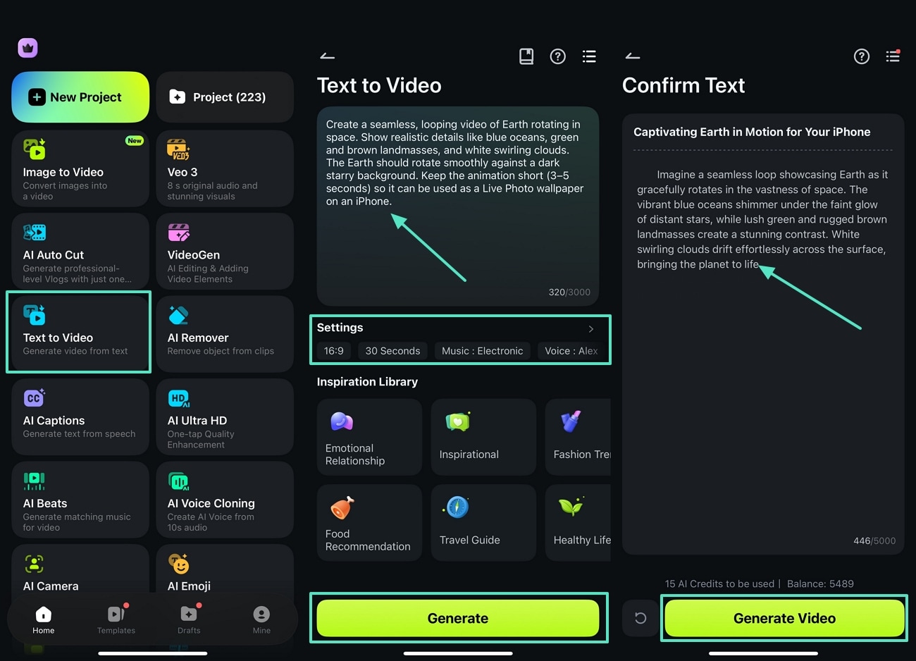 generate video from text filmora