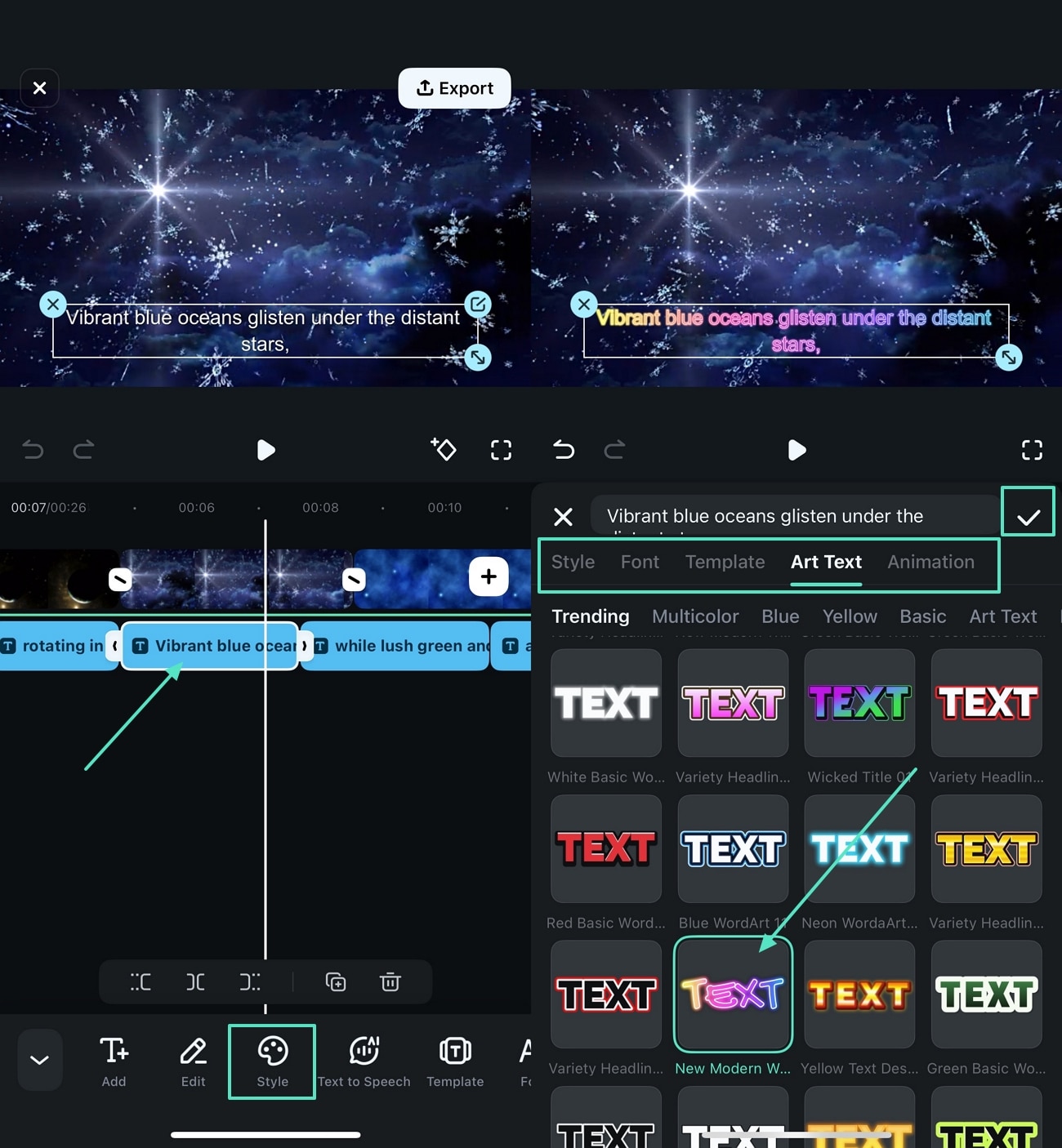 edit text effects live image