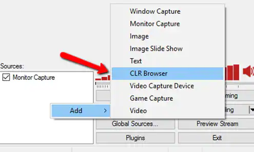 how to use clr browser source plugin obs studio