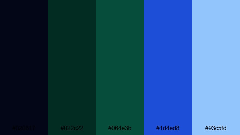 shadow pine horizon black green blue color palette with hex codes
