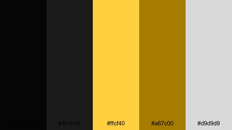 shadowed gold alley black yellow color palette with hex codes