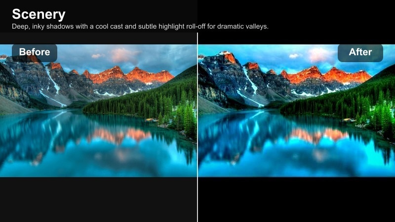 Dark cinematic filter on a deep valley landscape