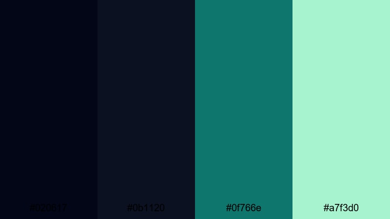 shadowframe teal dark color palette with hex codes
