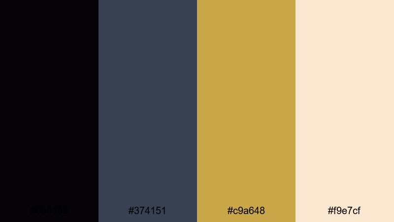 shadowlight champagne glow black gold color palette with hex codes