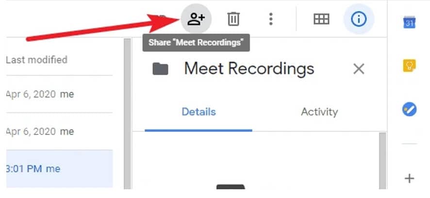 Condividere le registrazioni di Google Meet