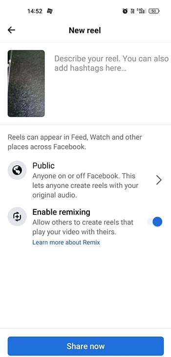 share new reel video facebook