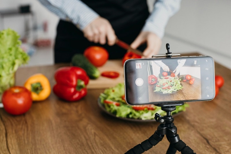 shooting a cooking video close-up view