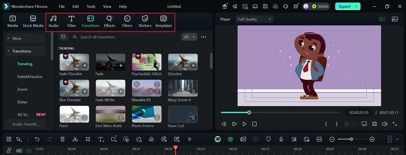browse through filmora features and library