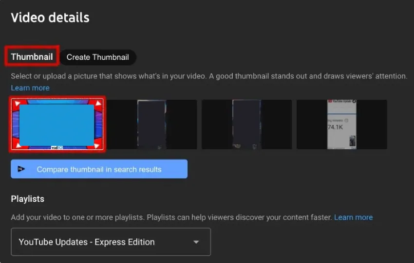 changing shorts thumbnail on youtube studio