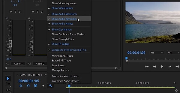 Mostrar quadros-chave de áudio no Adobe Premiere Pro