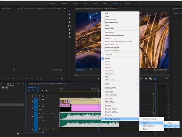 Показать ключевые кадры клипа в Adobe Premiere Pro