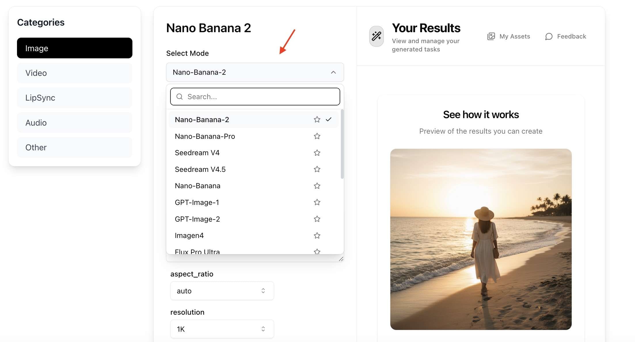 select tool and ai model