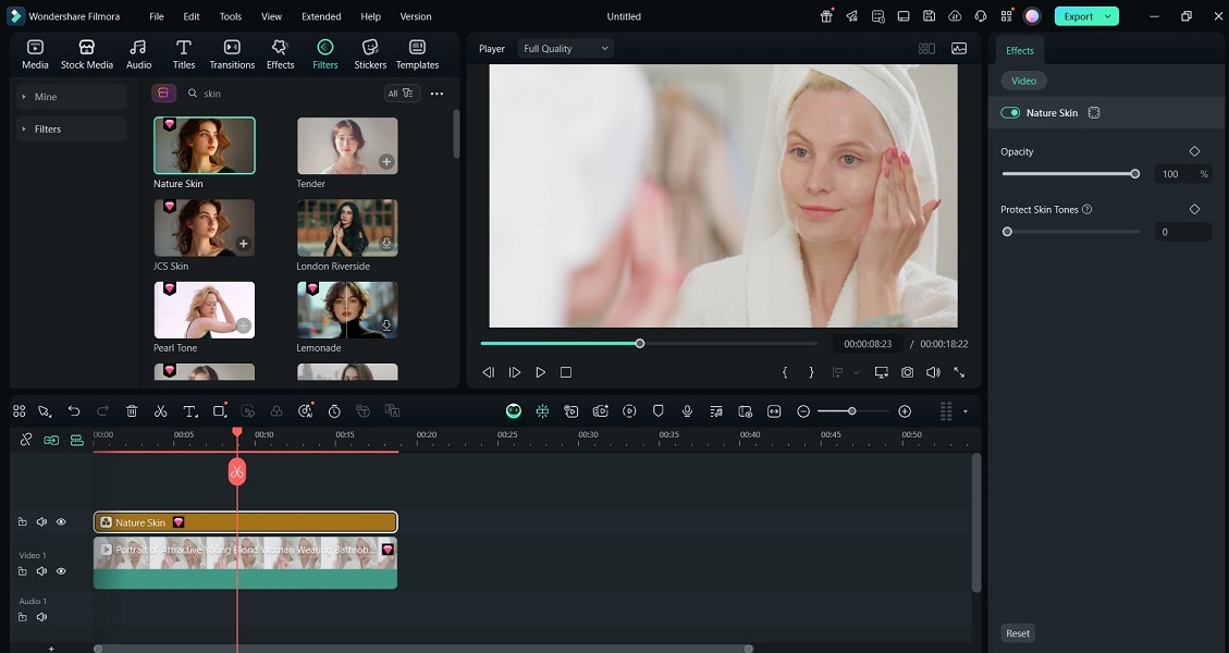 adjusting the skincare filter effect