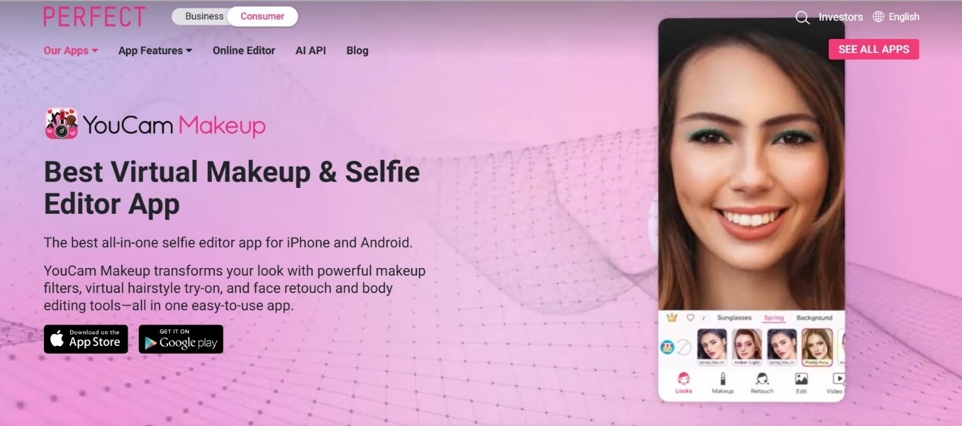 youcam makeup website interface