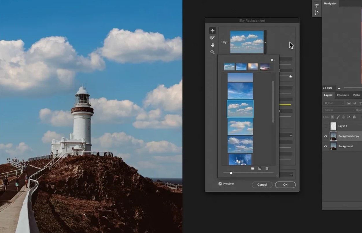 sky replacement with photoshop