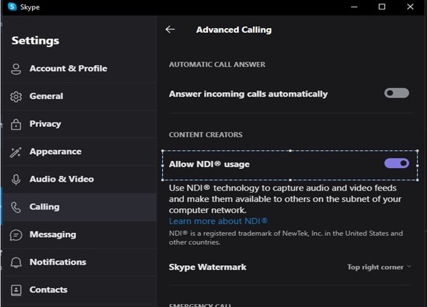 Einstellungen für Skype-Anrufe Erweiterte Anrufe