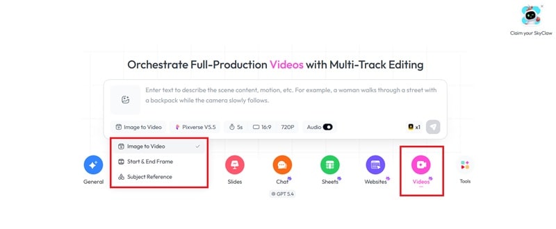 select mode skywork ai video generator