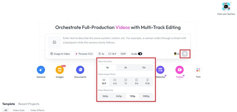adjust the settings before generating