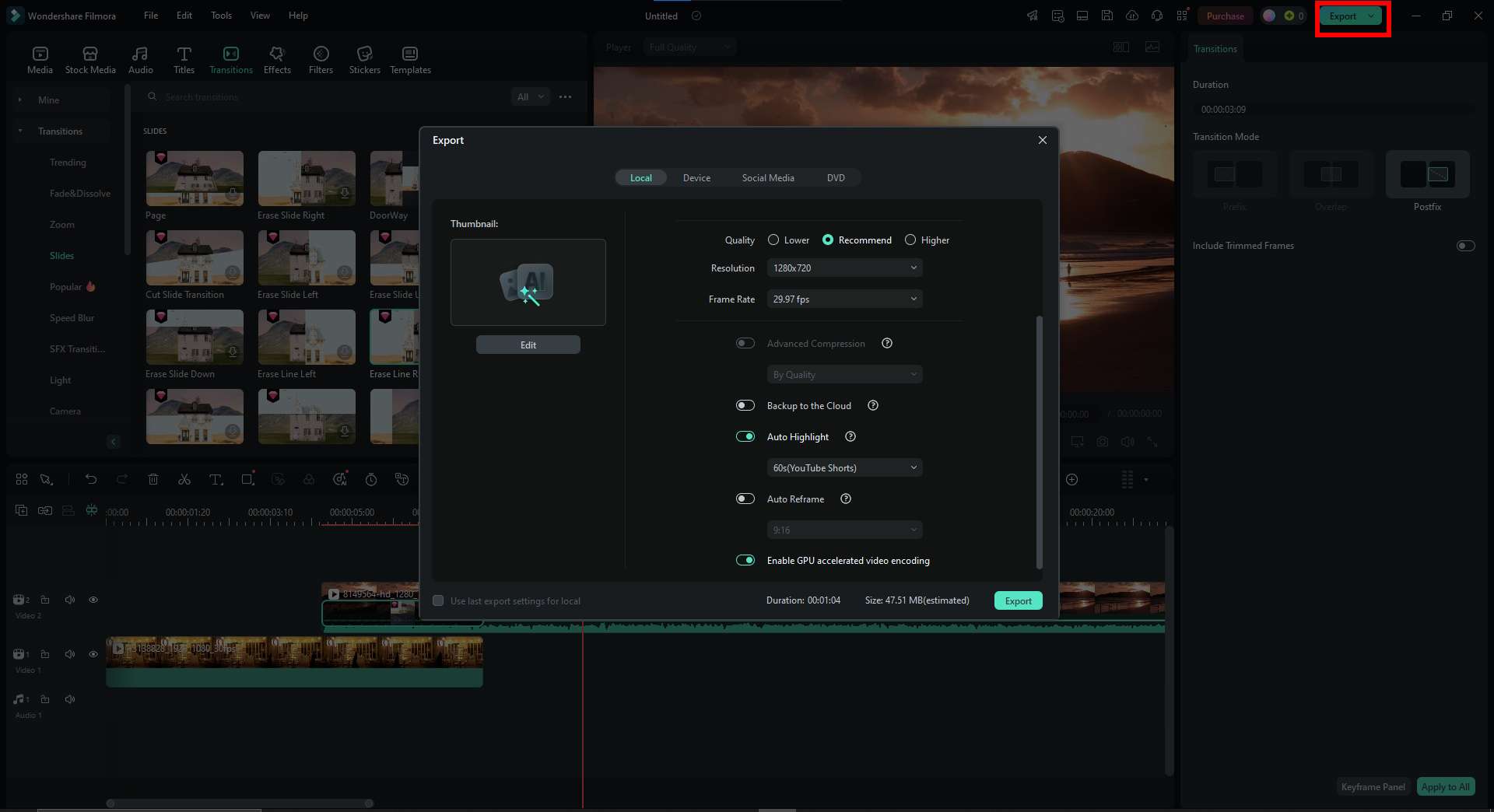export your video through filmora