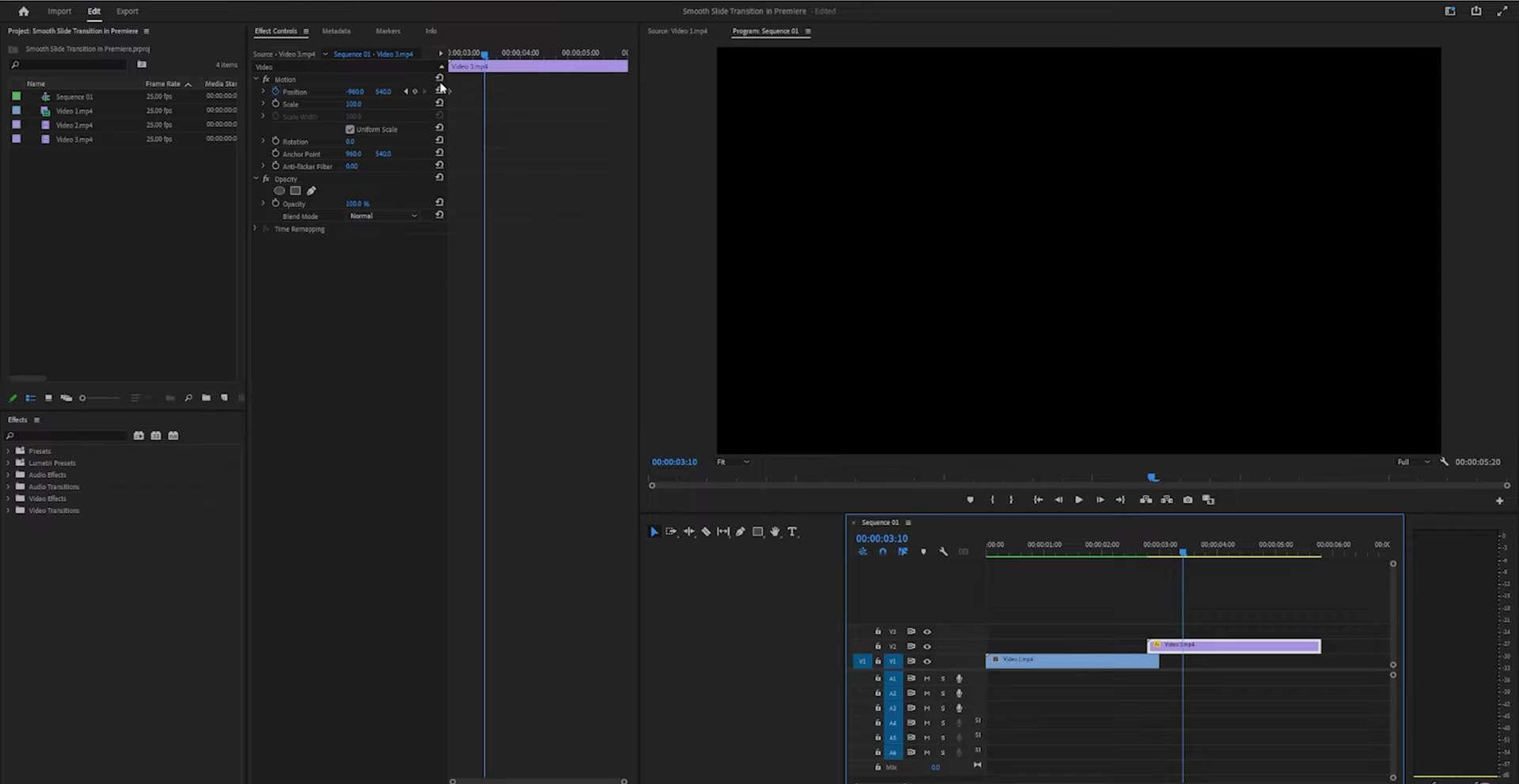 set the transition duration to 15 frames