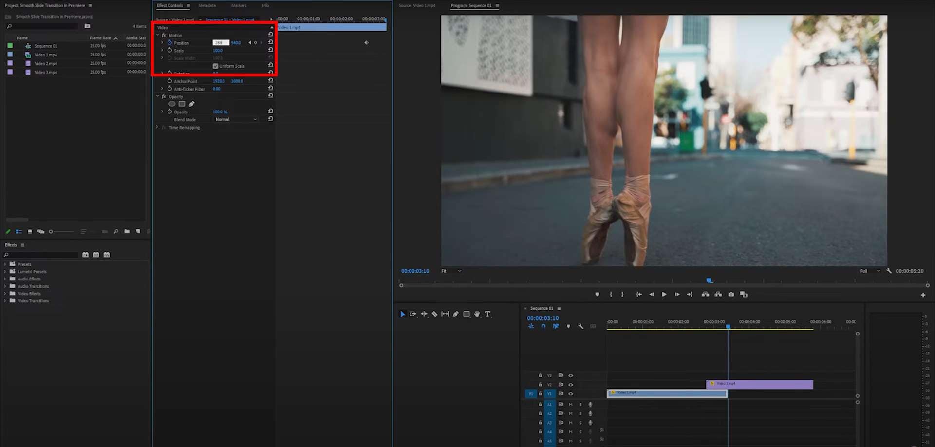 make the second video go off frame