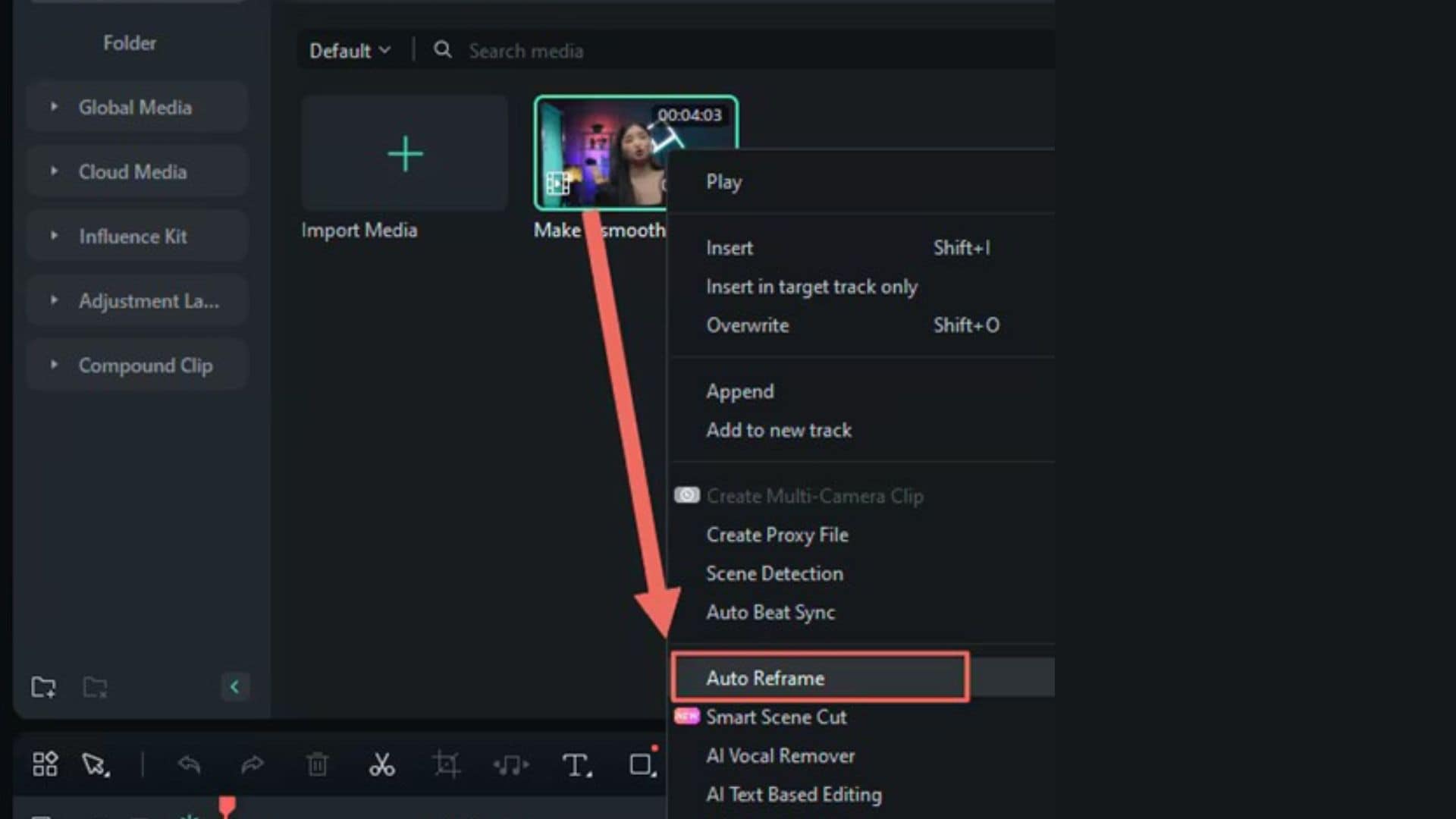 filmora auto reframe option