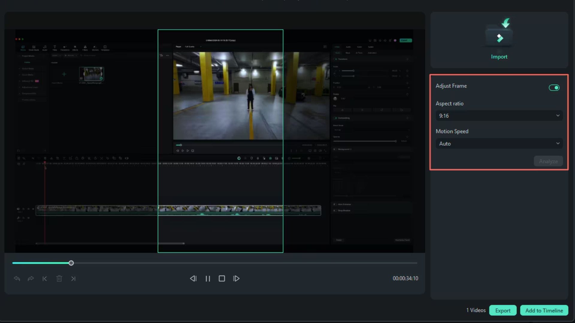 filmora auto reframe adjustment