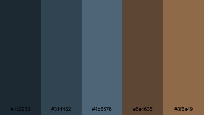 smoky ocean leather brown blue color palette with hex codes